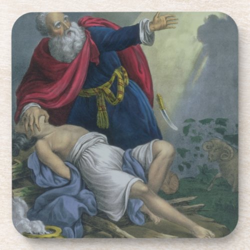 Abraham Offering Up his Son Isaac from a Bible pr Beverage Coaster