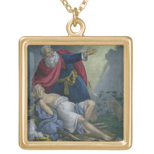 Abraham Offering Up his Son Isaac from a Bible pr Gold Plated Necklace