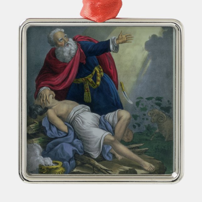 Abraham Offering Up his Son Isaac, from a Bible pr Metal Ornament (Front)