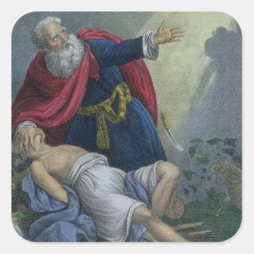 Abraham Offering Up his Son Isaac from a Bible pr Square Sticker