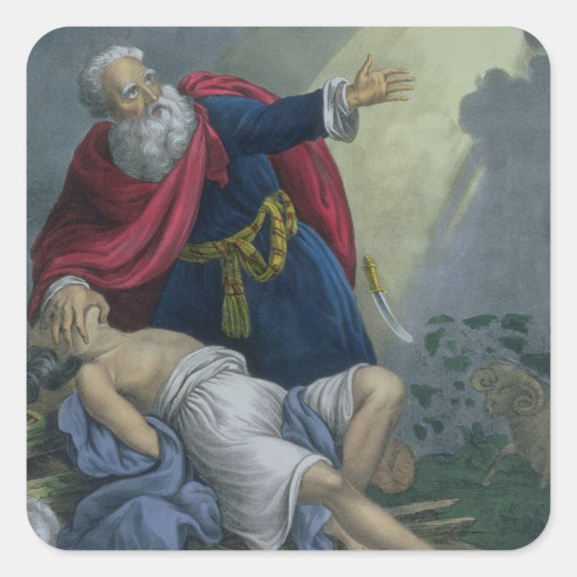 Abraham Offering Up his Son Isaac, from a Bible pr Square Sticker (Front)