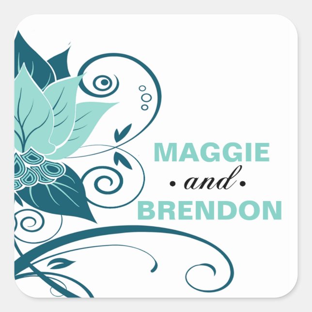 Abraxas Abstract Floral Favor | aqua teal Square Sticker (Front)