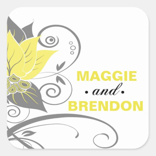 Abraxas Abstract Floral Favor  yellow charcoal Square Sticker