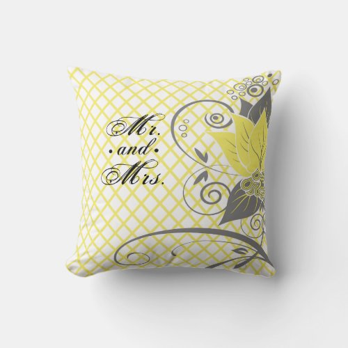 Abraxas Abstract Floral Fishnet yellow Mr  Mrs Throw Pillow