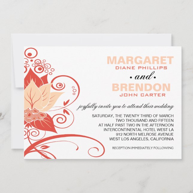 Abraxas Abstract Floral | peach coral Invitation (Front)
