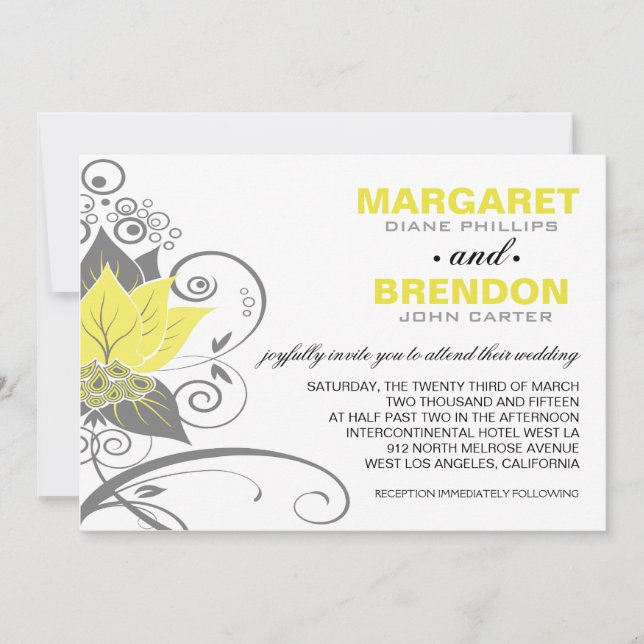 Abraxas Abstract Floral | yellow charcoal Invitation (Front)