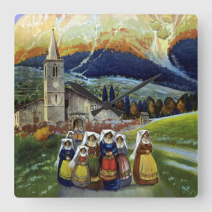 Abruzzo Italy Vintage Travel Poster Art with Women Square Wall Clock