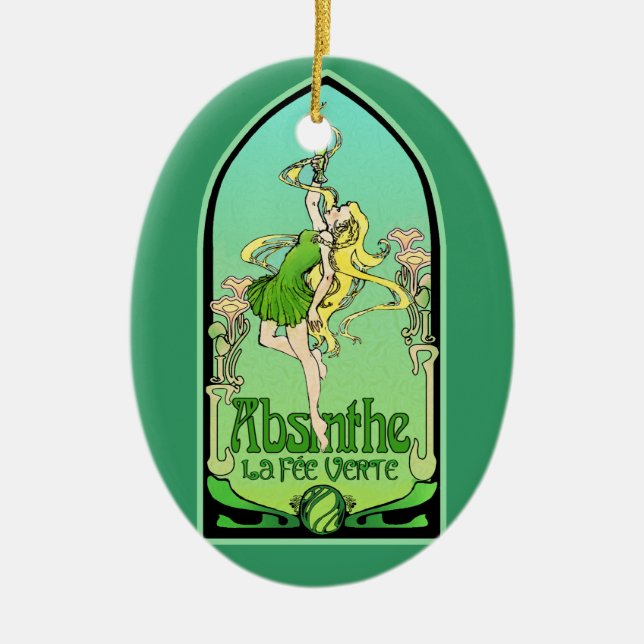 Absinthe Art Nouveau Ceramic Ornament (Front)
