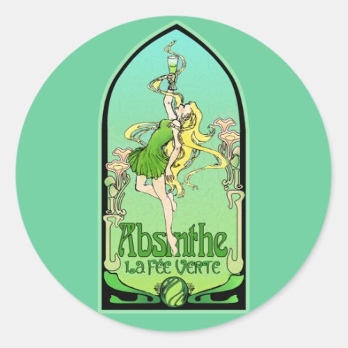 Absinthe Art Nouveau Classic Round Sticker