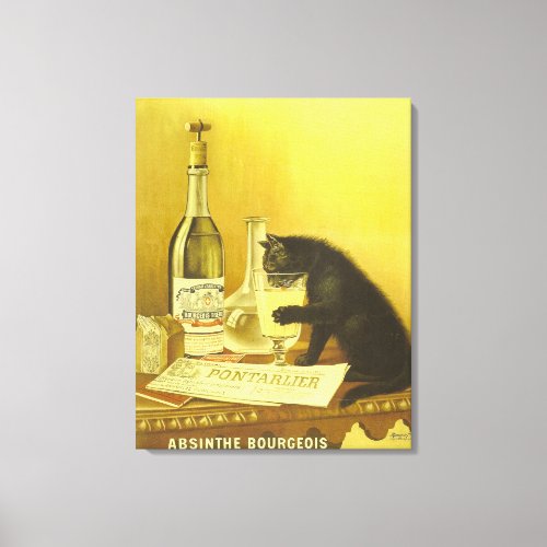 Absinthe Bourgeois and Cat Fine Vintage Poster Canvas Print