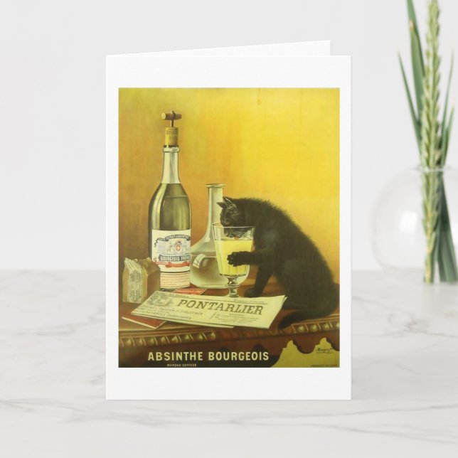 Absinthe Bourgeois and Cat Fine Vintage Poster Card (Front)