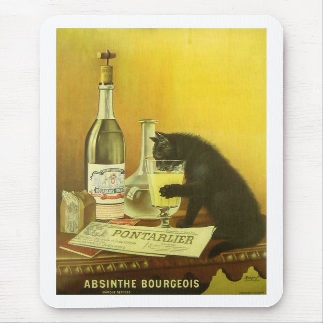 Absinthe Bourgeois and Cat Fine Vintage Poster Mouse Pad (Front)