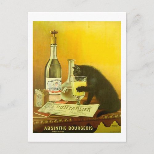 Absinthe Bourgeois and Cat Fine Vintage Poster Postcard