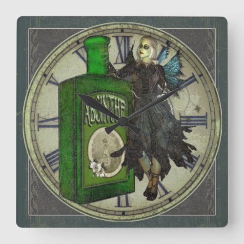 Absinthe Fairy _ La Fe Verte _ The Green Fairy Square Wall Clock