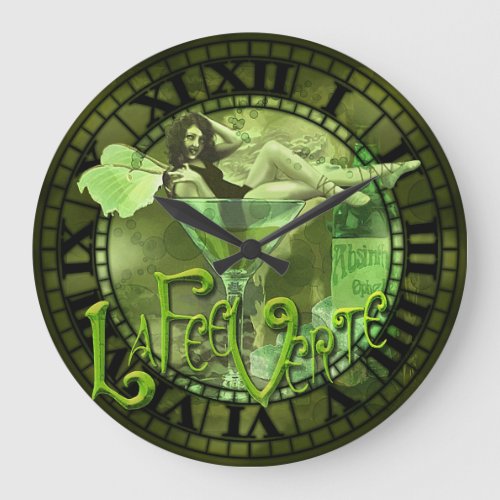 Absinthe Girl In Glass Collage Large Clock