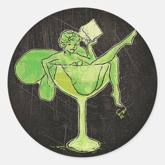 Absinthe Girl In Glass (no text) Classic Round Sticker (Front)
