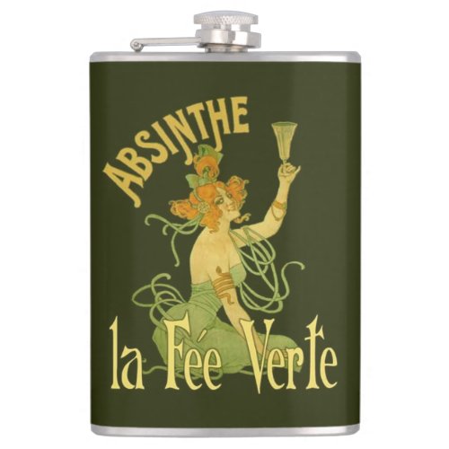 Absinthe Green Fairy La Fee VertePoster Steampunk Hip Flask