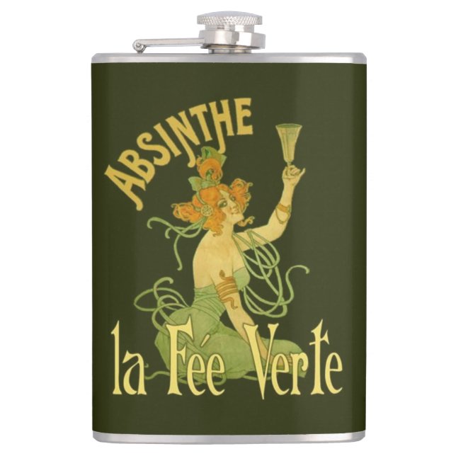 Absinthe Green Fairy La Fee Verte,Poster Steampunk Hip Flask (Front)