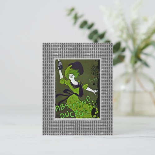 Absinthe in Green Vintage Ad Harlequin Border   Postcard