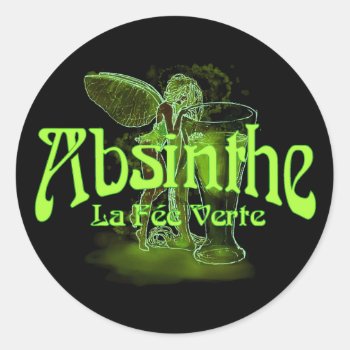 Absinthe La Fee Verte Fairy With Glass Classic Round Sticker by opheliasart at Zazzle