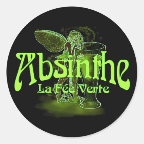 Absinthe La Fee Verte Fairy With Glass Classic Round Sticker