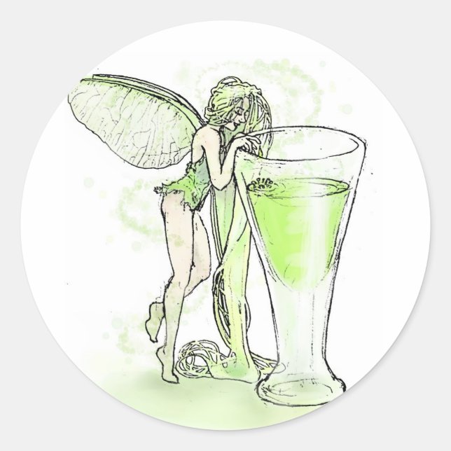 Absinthe La Fee Verte Fairy With Glass (no text) Classic Round Sticker (Front)
