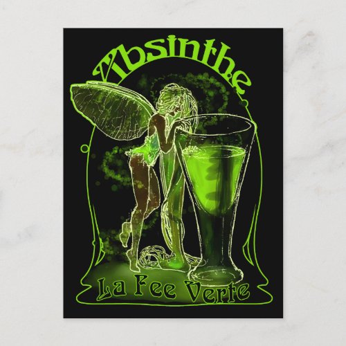 Absinthe La Fee Verte Fairy With Glass Postcard