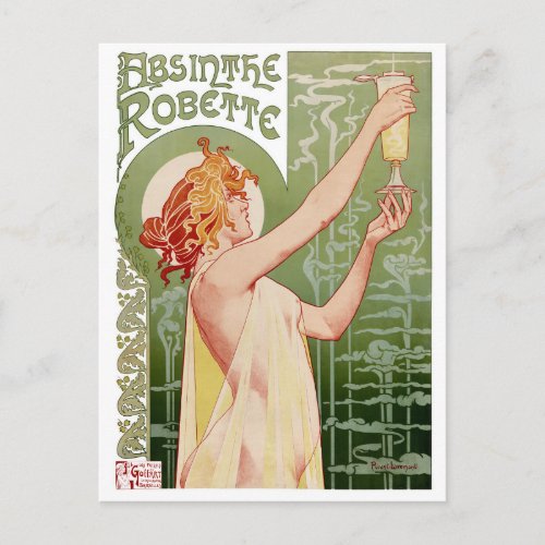 Absinthe Robette 1896 Vintage Poster Restored Postcard