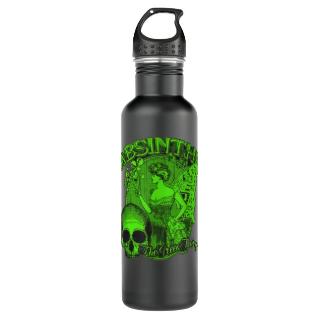 Absinthe Skull Green Fairy Retro design Stainless Steel Water Bottle (Front)