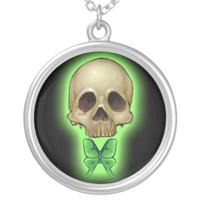Absinthe Skull NECKLACE green butterfly gothic (Front)