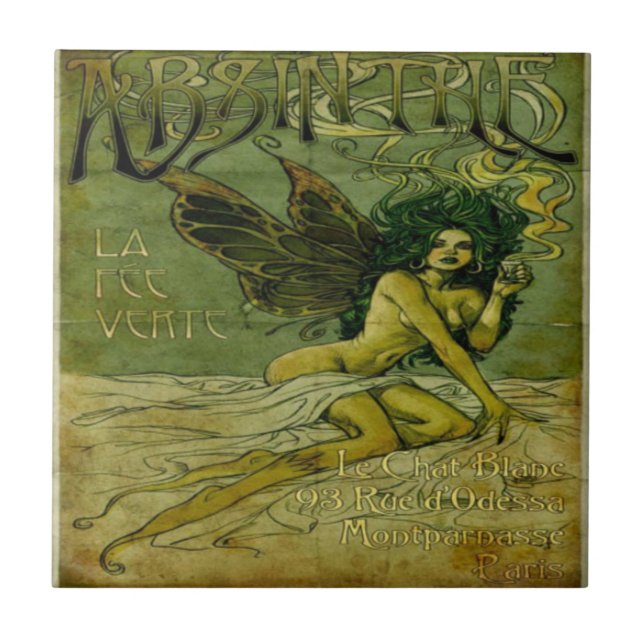 Absinthe Vintage Green Fairy Ceramic Tile (Front)