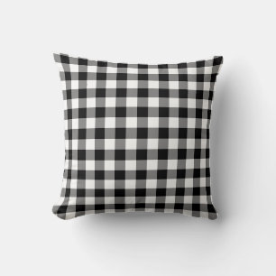 Absolute Black and White Gingham Throw Pillow