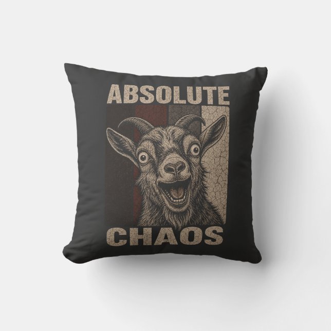 Absolute Chaos Screaming Goat Funny Retro Design Throw Pillow (Front)