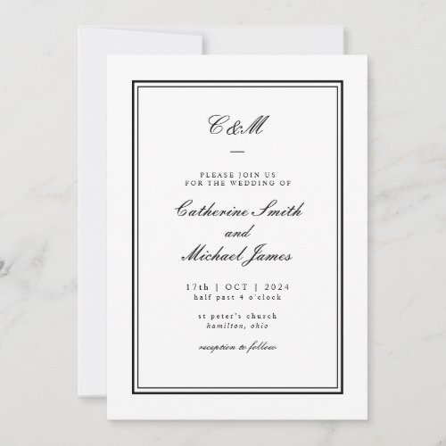 Absolute Classic Black and White Monogram Wedding Invitation