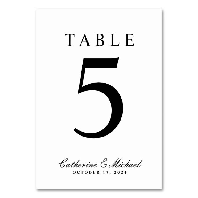 Absolute Classic Black and White Wedding Table Number (Front)