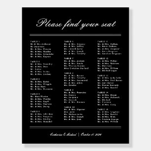 Absolute Classic Black White Wedding Seating Chart Foam Board