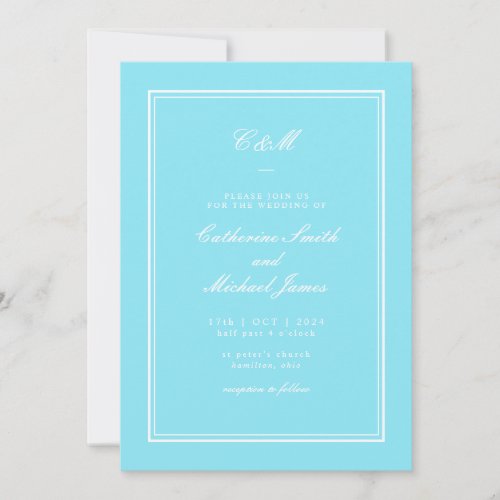 Absolute Classic Bright Aqua Monogram Wedding Invitation