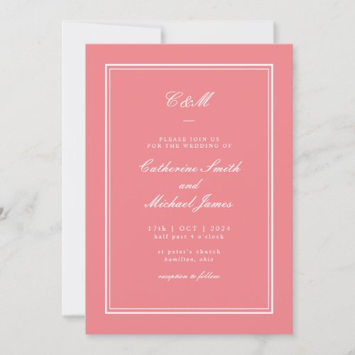 Absolute Classic Coral Pink Monogram Wedding Invitation