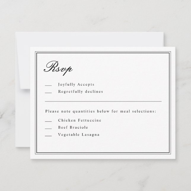 Absolute Classic Script Black and White RSVP Invitation (Front)