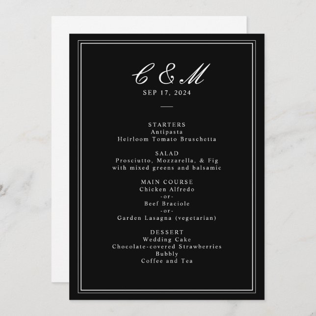 Absolute Classic Script Black and White Wedding Program (Front/Back)