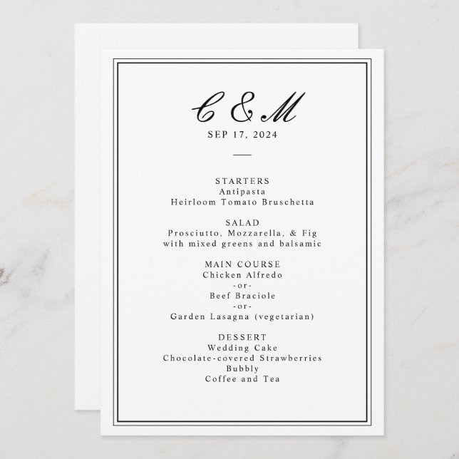 Absolute Classic Script Black and White Wedding Program (Front/Back)