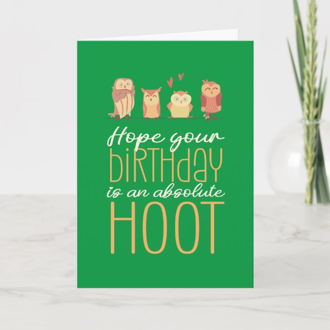 Absolute Hoot Cute Owl Cartoon Pun Funny Birthday Card (Front)