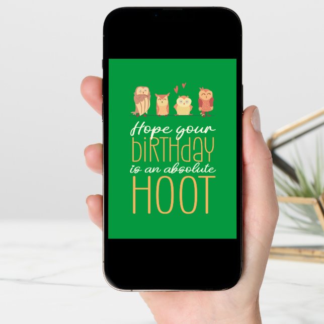 Absolute Hoot Cute Owl Cartoon Pun Funny Birthday Card (Front Digital)