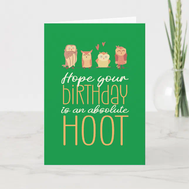 Absolute Hoot Cute Owl Cartoon Pun Funny Birthday Card | Zazzle
