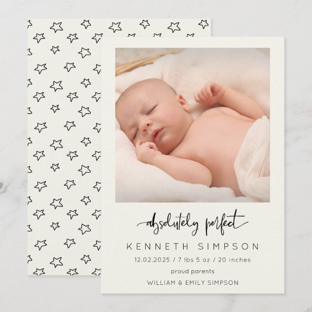 Absolutely Perfect Photo Baby Birth Announcement (Front/Back)