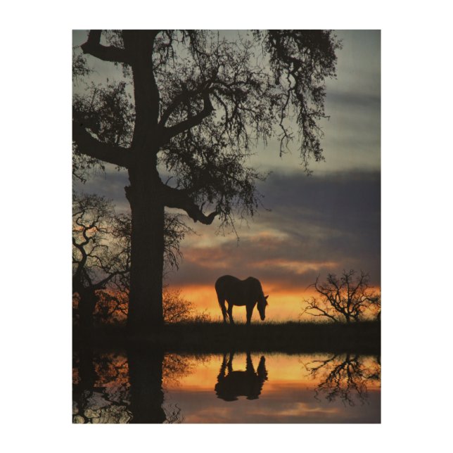 Absolutely Stunning Horse Sunset and Water Wood Wall Art (Front)