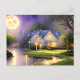 Absolutely Stunning Magical Full Moon Watercolor Postcard