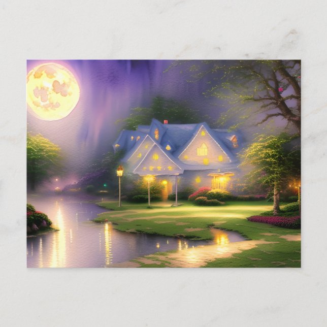 Absolutely Stunning Magical Full Moon Watercolor  Postcard (Front)