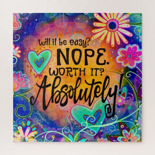 Absolutely Worth It Colorful Flowers Hearts Jigsaw Puzzle