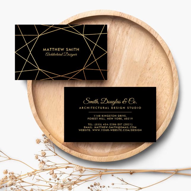 Abstact Geometric Gold Lines Modern Business Card (Creator Uploaded)